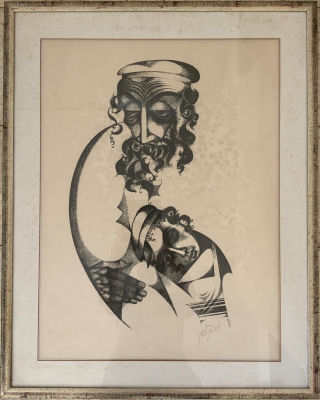 מוישלה ברנשטיין ליטוגרפיה חתומה דמויות יהודיות 59X79 ס''מ