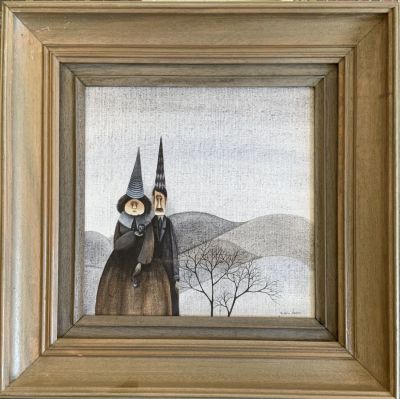 אביגיל יורש ציור שמן על בד חתום גבר ואישה בהרים 27X27 ס''מ