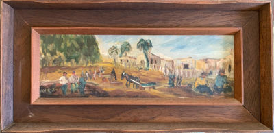 ש.קאופמן שמן על משטח חתום דמויות בכפר 46X16 ס''מ