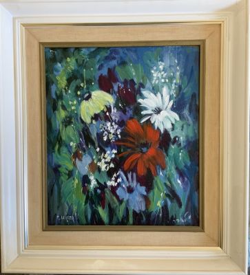 מיליה לאופר ציור שמן על בד חתום פרחים 35X30 ס''מ