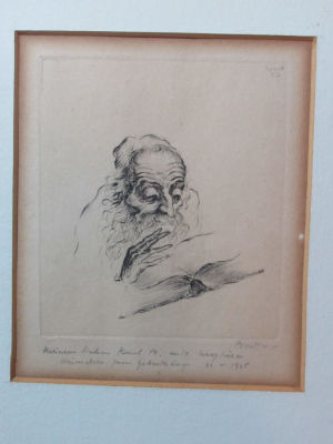 יוסף בודקו תחריט יהודי לומד תורה חתום מתוארך 1925 גודל 10X14 ס''מ ללא מסגרת