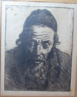 הרמן שטרוק תחריט דמות יהודי- חתום, ממוספר ומתוארך 1908 גודל ללא מסגרת 27X34 ס''מ