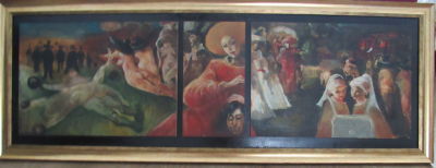 גרטי ציור שמן על משטח אשר בנוי מ 3 חלקים ׳׳טריפטיך׳׳ גודל 131x47 ס׳׳מ נשים צרפתיות