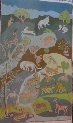 אריג צמר עבודת יד אמן - חיות באחו 152X90 ס''מ