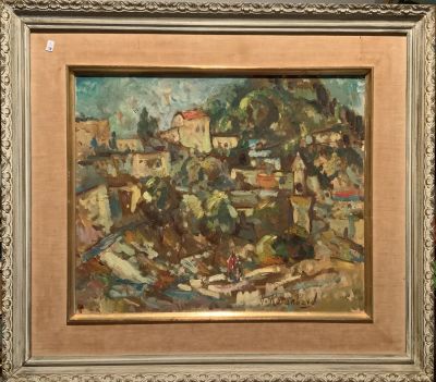 רוטנברג Harold ROTENBERG 1905 שמן על בד חתום דמויות בכפר 38X48 ס''מ