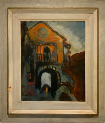 פרנקל -פרנל ISAAC FRENKEL שמן על משטח בתים בצפת, חתום, 44X38 ס''מ