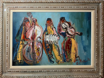 פרלמוטר Zoltan PERLMUTTER, שמן על בד חתום , 
38x56, נגני מוזיקה