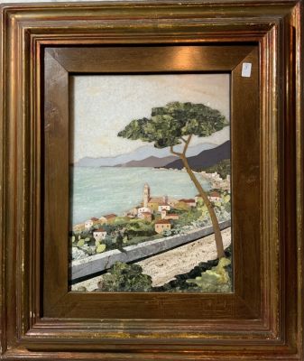 מיקרו מוזאיק - פסיפס איטלקי חלק מיוחד ומרשים (Pietra Dura) 
לוח 27x22, נוף באמלפי