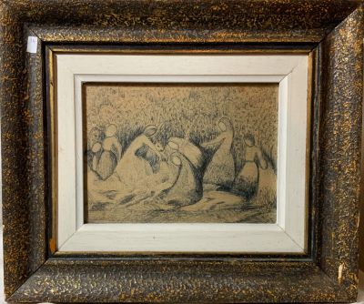 רבקה ציור בעט דמויות נשים, חתום, גודל 21X15 ס''מ