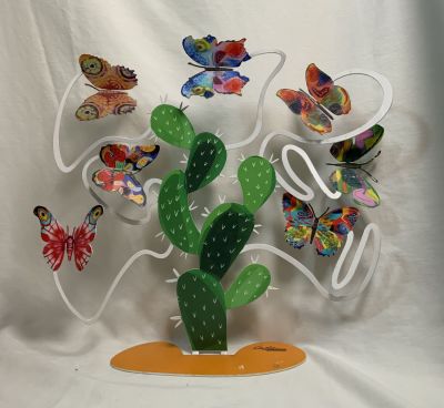 דודו גרשטיין חיתוך לייזר קקטוס ופרפרים משומש 40X29 ס׳׳מ