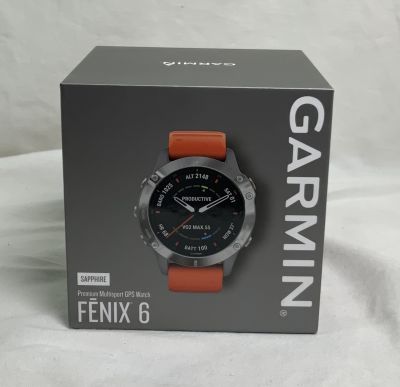 שעון יד GARMIN FENIX 6 חדש שעון חכם עם ספיר קריסטל, טיטניום בקופסה המקורית עם מטען וספרים