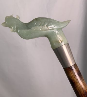 מקל הליכה עץ אבן חן ג'ייד דמות ציפור אורך : 94 ס''מ