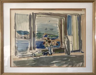 צבעי מים חתום נוף מהחלון 60X40 ס''מ