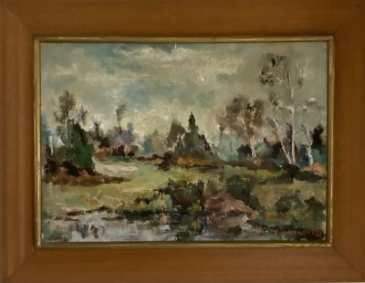 ציור שמן על בד נוף טבע חתום 51X38 ס''מ