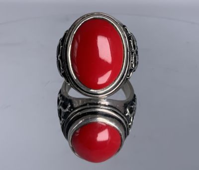 טבעת לגבר כסף 925 עם אבן צבעונית אדומה 10 US משקל: 15 גרם