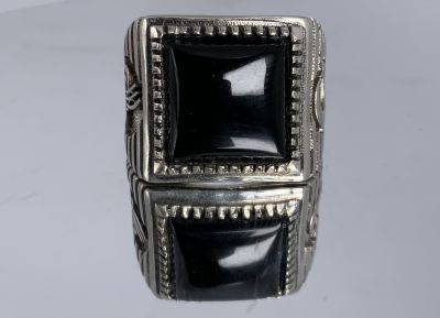 טבעת לגבר כסף 925 עם אבן חן צבעונית אוניקס שחור 10 US משקל: 14 גרם