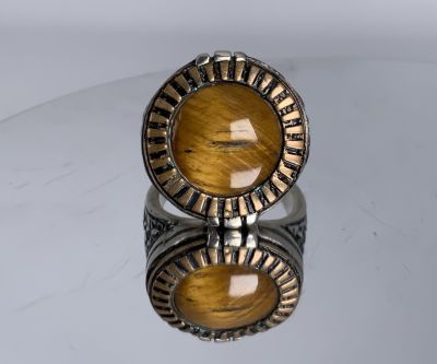 טבעת לגבר כסף 925 עם אבן חן צבעונית TIGER EYEI 10 US משקל: 17 גרם