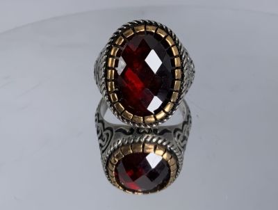 טבעת לגבר כסף 925 עם אבן צבעונית אדומה 9.5 US משקל: 15 גרם