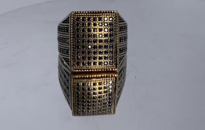 טבעת לגבר כסף 925 מעוטר 95 אבני חן שחורות קטנות 10.5 US משקל: 12 גרם