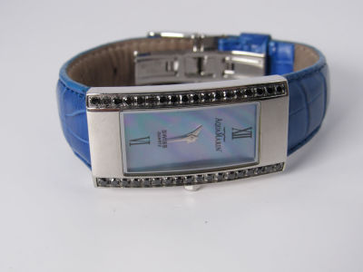 שעון יד לאישה aqua Marin לוח אם הפנינה שוויצרי קוורץ רצועת עור ואבזם פטנט 40X21 מ"מ