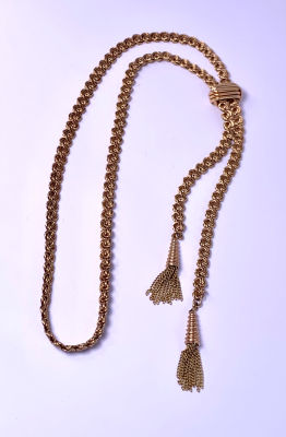 שרשרת זהב 14 קרט משנות ה 50 עם תליוני פרנזים וטבעת להידוק השרשרת - מצב מעולה - 34,9 גרם - אורך 