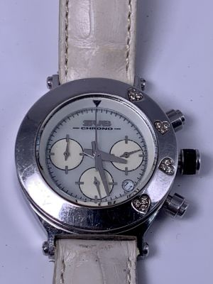 שעון יד SUB CHRONO עם יהלומים - עם רצועת עור כולל נוספת חדשה להחלפה - 38 מ"מ מצב טוב עובד