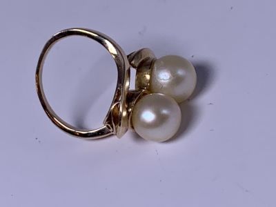 טבעת זהב 14קרט עם 2 פנינים 8 מ"מ כ"א - 6 גרם - מידה 5.5 US