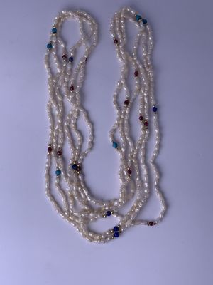 סט 3 מחרוזות פניני אורז 3X6 מ"מ - 80 ס"מ אורך כל אחד - עם חרוזי זהב 2-3 מ"מ - ואבני חן 4 