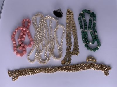 לוט מחרוזות אבני חן - פנינים - טבעת כסף ותכשיטי אופנה שונים