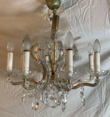 נברשת קריסטלים צ'כיה ישנה 8 קנים שלד מתכת עם הזהבה עבודה באיכות גבוהה - גובה 40 ס''מ לא כולל 