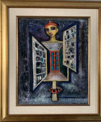 אורי אליעז 1972 שמן על בד 50x60 ס"מ חתום -מסגרת 75x87 ס"מ