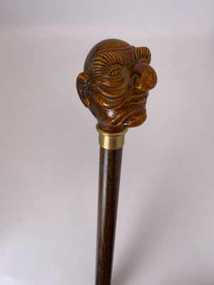 מקל הליכה עץ ראש גילוף עבודת יד דמות קריקטורית גובה: 90 ס''מ