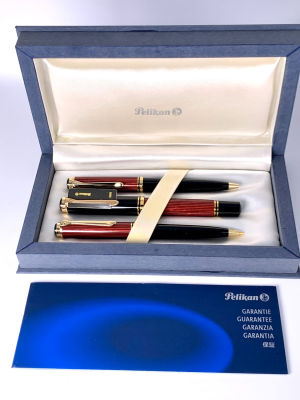 סט עטים PELIKAN : עט נובע ציפורן M זהב 18 קרט - עט כדורי ועיפרון - מודל 800 בקופסה עם חוברת 