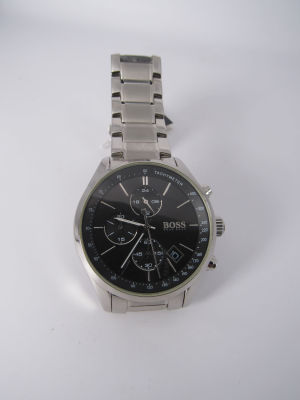 שעון יד HUGO BOSS TACHYMETER מנגנון קוורץ רצועת מתכת במצב חדש עם התגית קוטר 44 מ''מ