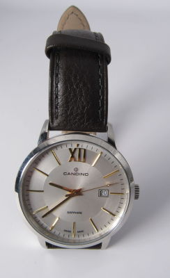 שעון יד CANDINO מנגנון קוורץ שוויצרי זכוכית ספיר רצועת עור במצב חדש קוטר 38 מ''מ