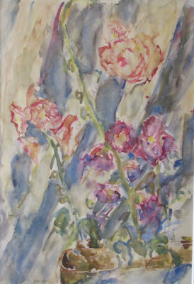 ליאון אנגלסברג, (1908-1998) Leon ENGELSBERG אקוורל על נייר, פרחים חתום