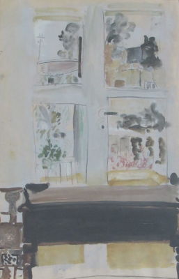 ליליאן קלפיש, Liliane KLAPISCH (1933) גואש על נייר, שולחן כתיבה חתום