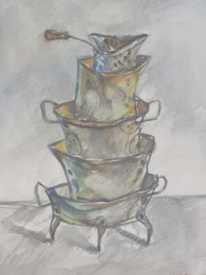 יוסל ברגנר, Yosl BERGNER (1920-2017) אקוורל על נייר, כלים - חתום