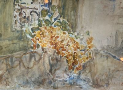 ליאון אנגלסברג, (1908-1998) Leon ENGELSBERG אקוורל על נייר, אגרטל פרחים, חתום