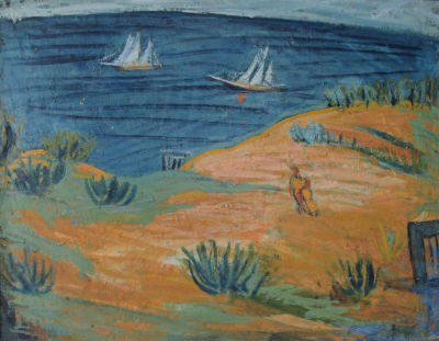 שמן על בד, חתום MI - סירות על הים, חתום