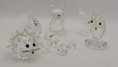 אוסף 5 פסלוני קריסטל חלקם סוורובסקי swarovski גובה: 4-5 ס''מ + 6 פסלוני מיניאטורי 1.5 ס''מ