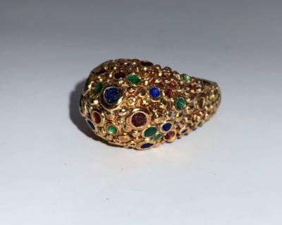 טבעת זהב צהוב 14K, חתום עם אבני חן לא מלוטשות מידה 6.5