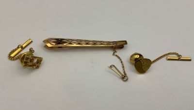 סיכת עניבה ומחזיק עניבה זהב צהוב 14K אורך: 6 ס''מ