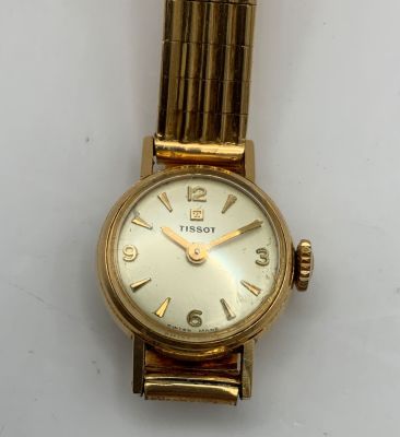 שעון יד לאישה וצמיד זהב עב' צורף, 14K חתום, מתיחה קטן TISSOT משקל 20 גרם ברוטו - מנגנון מכני 