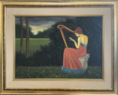 מאיר פיצחדזה שמן על בד נערה מנגנת בנבל חתום גודל: 70X50 ס''מ