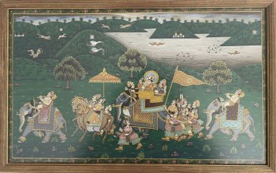 ציור הודי עבודת יד על בד משי באיכות מעולה גודל: 51X31 ס''מ