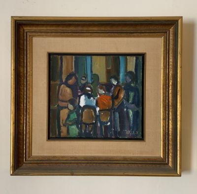 אהרון גלעדי חתום שמן על בד דמויות גודל 28X24 ס״מ