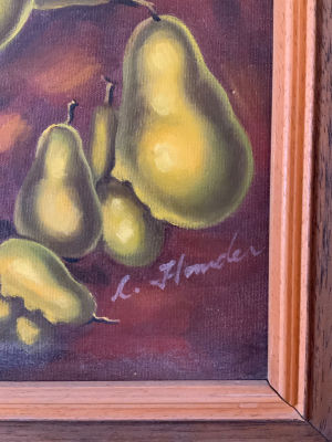 ציור שמן על משטח אגסים גודל 43X58 חתום לא מזוהה