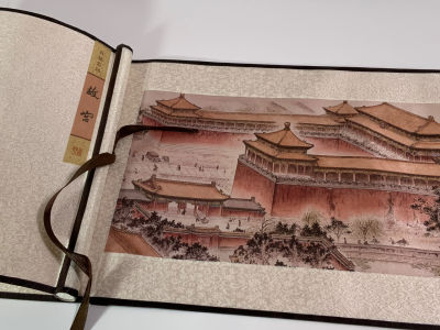 הדפס נוף סיני העיר האסורה על בד משי מגולגל בצורת מגילה לתליה בקופסה מקורית 14X31 ס"מ רוחב 25 