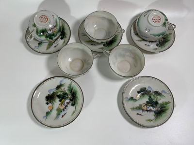 סט פורצלן לתה ל 5 אנשים סיני ישן מאוד איכותי ודק מאוד גובה הספלים: 5.5 ס''מ, קוטר ספלים: 9 ס''מ 